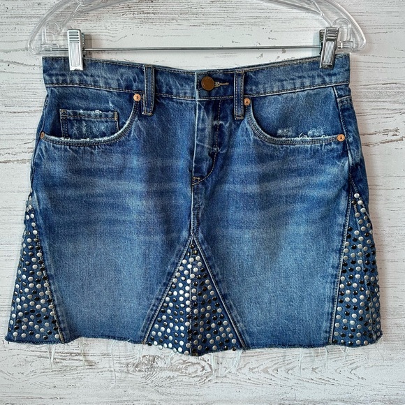 BLANK NYC Way Back When Studded Cut Off Denim Mini Skirt 27 - Picture 5 of 12